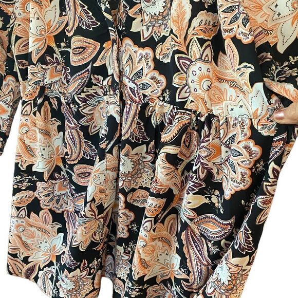 Melloday Sz M Black Peach Paisley Empire Waist Boho Relaxed Fit Flowy Blouse - Picture 5 of 8